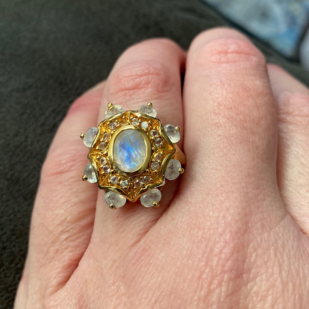 Beautiful .925 Vermeil MULTI Rainbow Moonstone - Picture 1 of 5